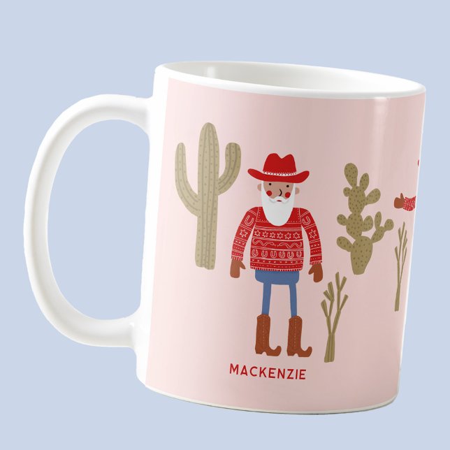 Cowboy Santa Claus Christmas Custom Text Coffee Mug (Fun Cowboy Santa Claus personalized custom text  or name Western Christmas ceramic coffee mug)