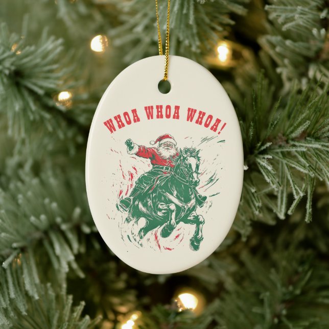 Cowboy Santa Claus Fun Western Rodeo Horse Ceramic Ornament (Tree)