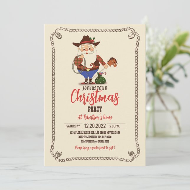 Cowboy Santa Claus Invitation (Standing Front)