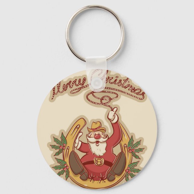 Cowboy Santa Claus Keychain (Front)