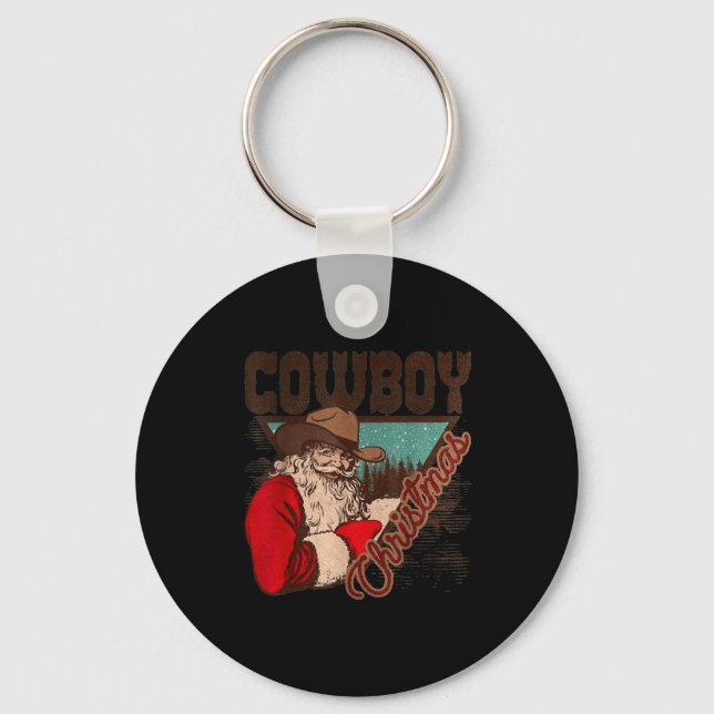 Cowboy Santa Claus Merry Christmas Western Country Keychain (Front)