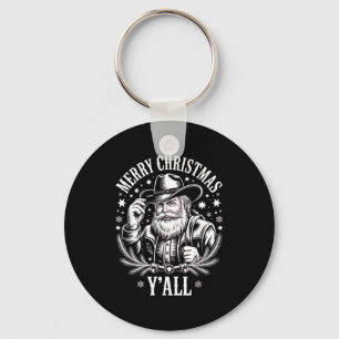 Cowboy Santa Claus Merry Christmas Y'all Western C Keychain