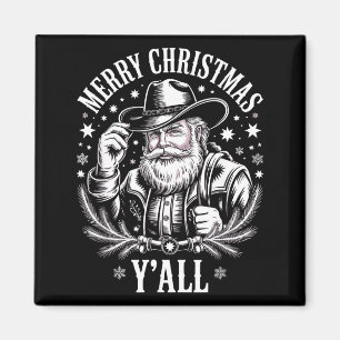 Cowboy Santa Claus Merry Christmas Y'all Western C Magnet