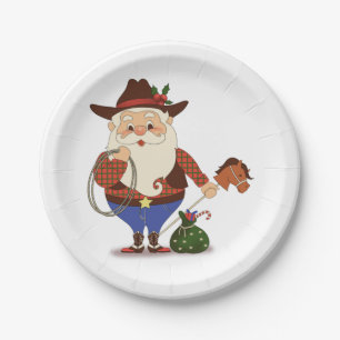 Cowboy Santa Claus Paper Plate