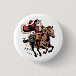 Cowboy Santa Claus Riding A Horse Christmas  1 Inch Round Button