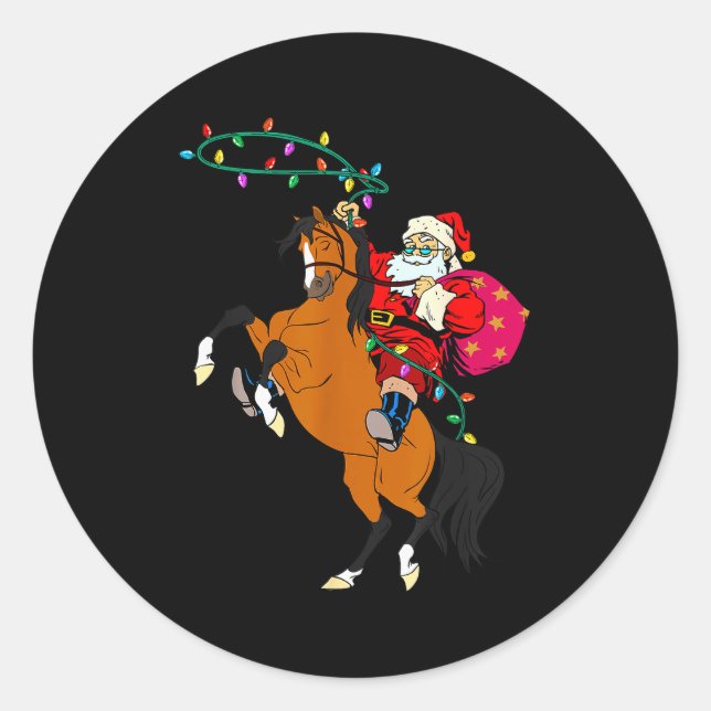 Cowboy Santa Claus Riding A Horse Christmas Cowboy Classic Round Sticker (Front)