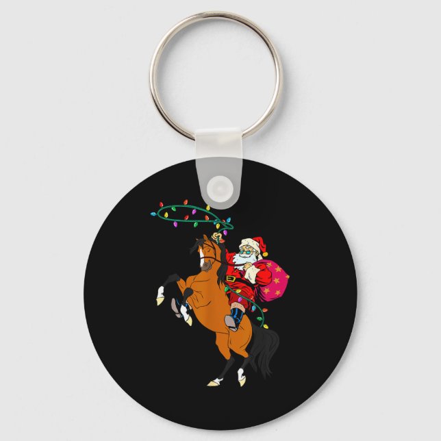 Cowboy Santa Claus Riding A Horse Christmas Cowboy Keychain (Front)