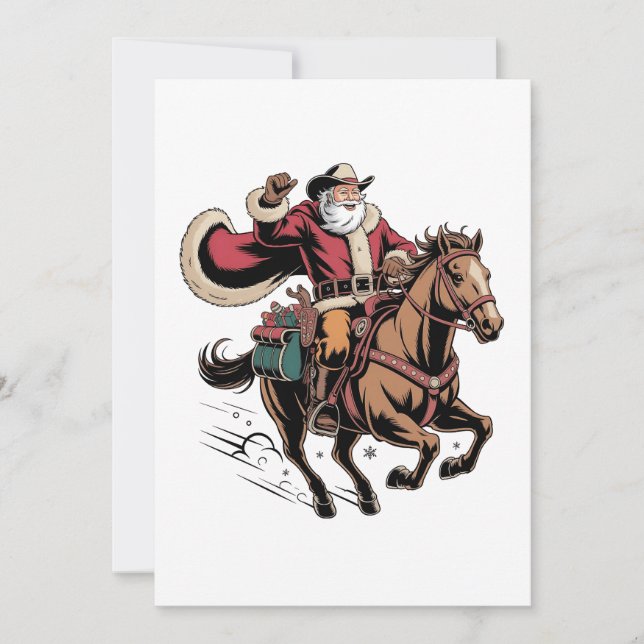 Cowboy Santa Claus Riding A Horse Christmas  Invitation (Front)
