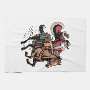 Cowboy Santa Claus Riding A Horse Christmas  Kitchen Towel