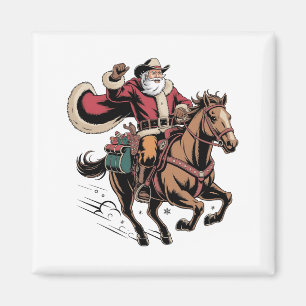 Cowboy Santa Claus Riding A Horse Christmas Magnet