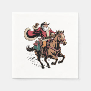 Cowboy Santa Claus Riding A Horse Christmas  Napkin