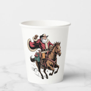 Cowboy Santa Claus Riding A Horse Christmas  Paper Cups