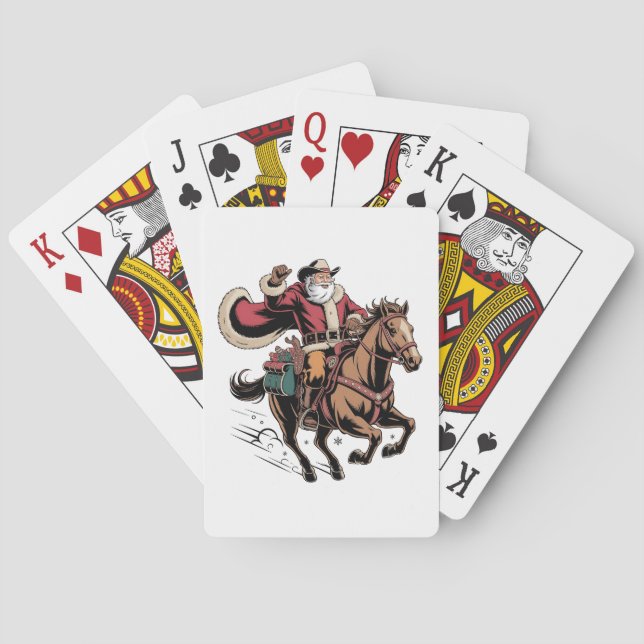 Cowboy Santa Claus Riding A Horse Christmas  Playing Cards (Back)