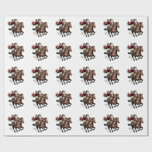 Cowboy Santa Claus Riding A Horse Christmas  Wrapping Paper