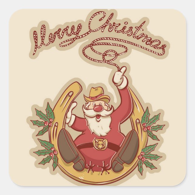 Cowboy Santa Claus Square Sticker (Front)