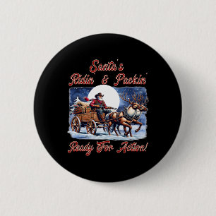 Cowboy Santa Claus Wagon Christmas Holiday Spirit 2 Inch Round Button