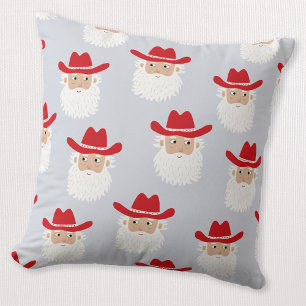 Cowboy Santa Claus Western Christmas Blue Throw Pillow