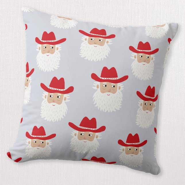 Cowboy Santa Claus Western Christmas Blue Throw Pillow (Fun Cowboy Santa Claus Western Holidays Christmas throw pillow)