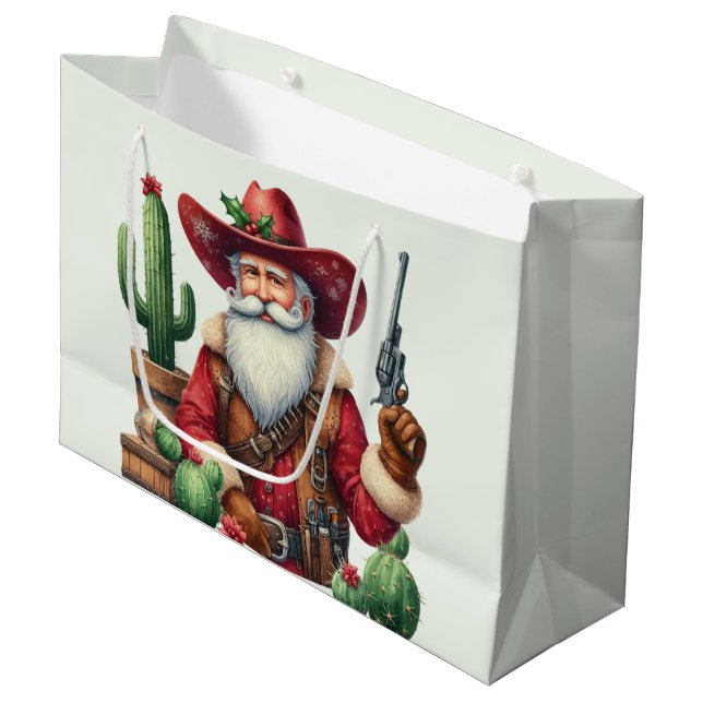 Cowboy Santa Desert Cactus Pistol  Large Gift Bag (Front Angled)