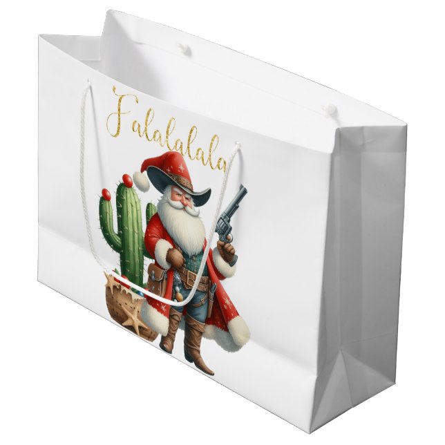 Cowboy Santa Falalalala Desert Cactus Pistol Large Gift Bag (Front Angled)