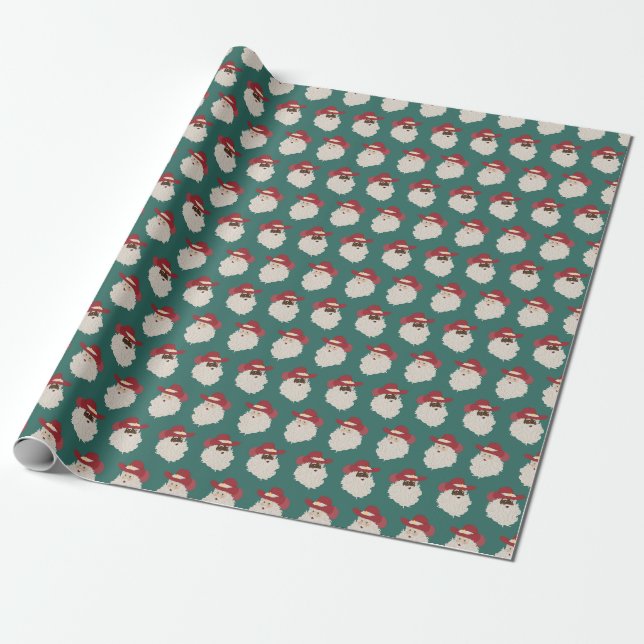 Cowboy Santa on dark green Wrapping Paper (Unrolled)