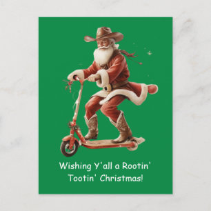 Cowboy Santa on Scooter Christmas Greeting Postcard
