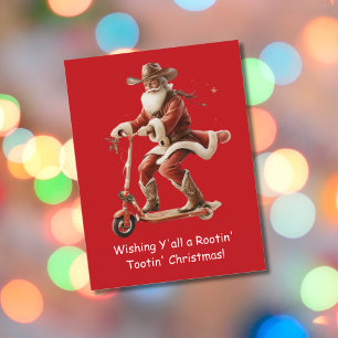 Cowboy Santa on Scooter Christmas Greeting Postcard