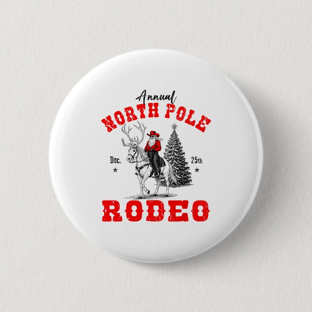Cowboy Santa Riding Reindeer North Le Rodeo Christ 2 Inch Round Button (Front)