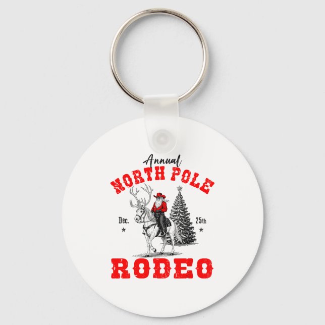 Cowboy Santa Riding Reindeer North Le Rodeo Christ Keychain (Front)