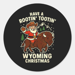 Cowboy Santa Shirt Wyoming Christmas Buffalo Holid Classic Round Sticker