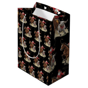 Cowboy Santa Western Roping Christmas Vintage  Medium Gift Bag