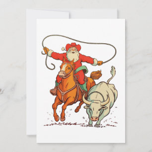 Cowboy Santa Western Roping Christmas Vintage Xmas Holiday Card