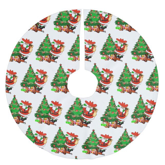 Cowboy Santa With Tree And Western Gifts Brushed Polyester Tree Skirt (Front)