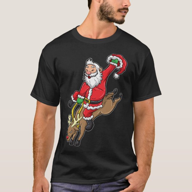 Cowboy Santa Xmas Reindeer Rodeo Christmas In Texa T-Shirt (Front)