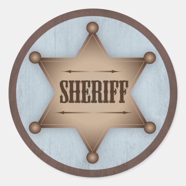 Cowboy Sheriff Badge Western Baby Shower Classic Round Sticker (Front)
