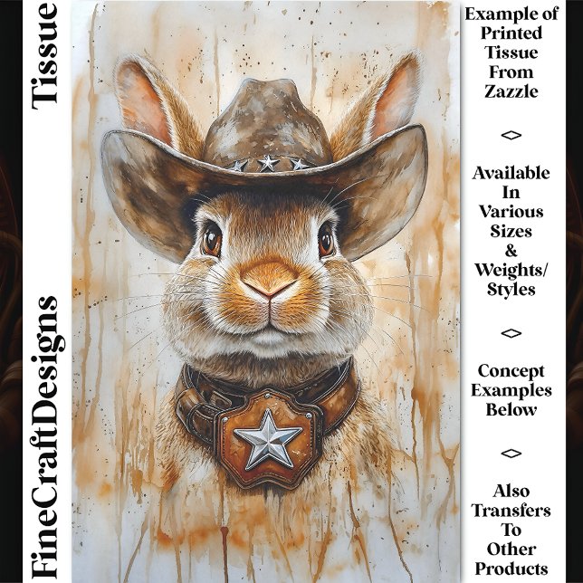 Cowboy Sheriff Bunny Rabbit In Hat DD5 Decoupage Tissue Paper (Creator Uploaded)