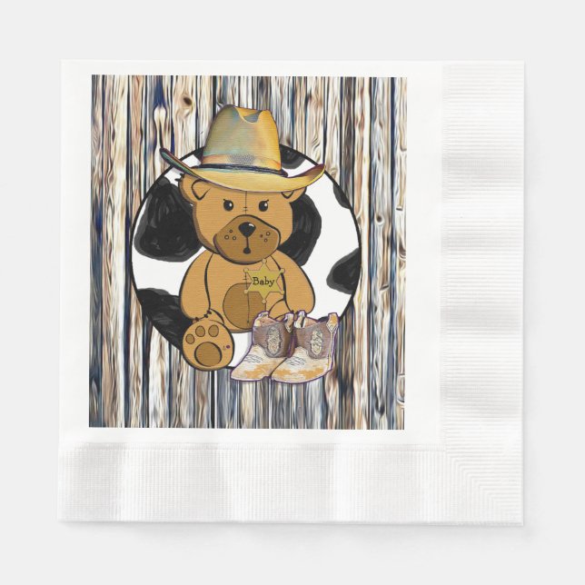 Cowboy Sheriff Teddy Bear Baby Shower Napkins (Front)