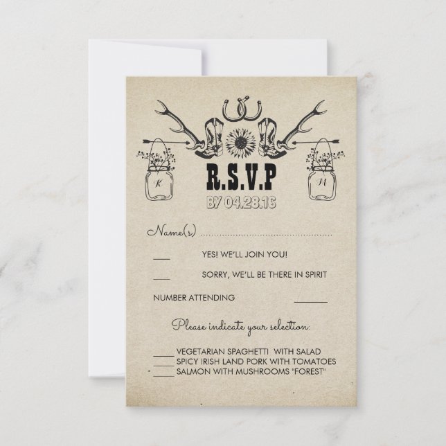 Cowboy Shoes Country Rustic Wedding RSVP Card (Front)