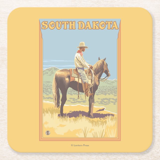 Cowboy (Side View)South Dakota Square Paper Coaster (Front)