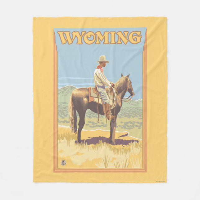Cowboy (Side View)Wyoming Fleece Blanket (Front)