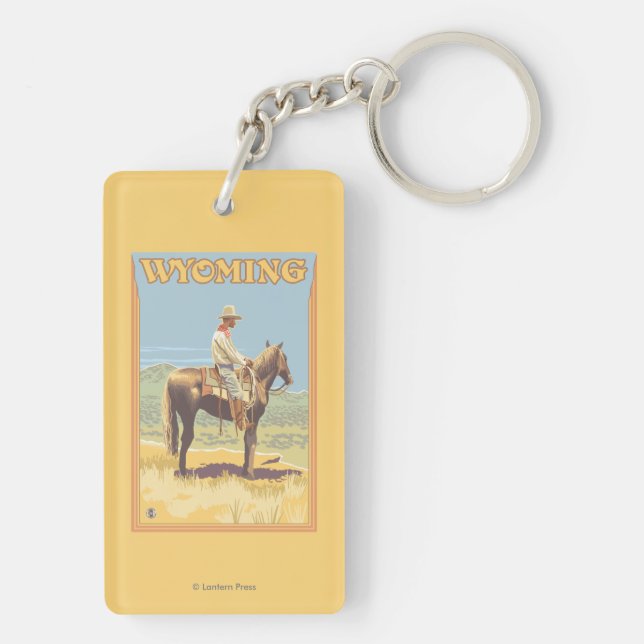 Cowboy (Side View)Wyoming Keychain (Back)