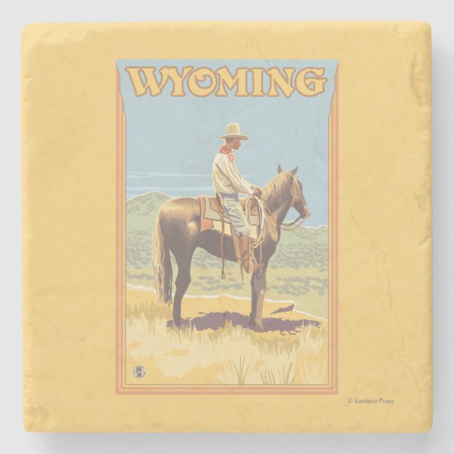 Cowboy (Side View)Wyoming Stone Coaster (Front)