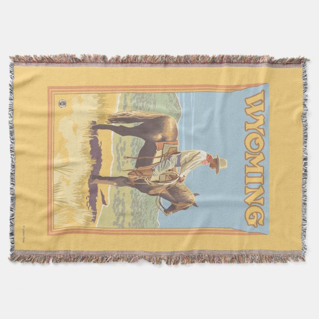 Cowboy (Side View)Wyoming Throw Blanket (Front)