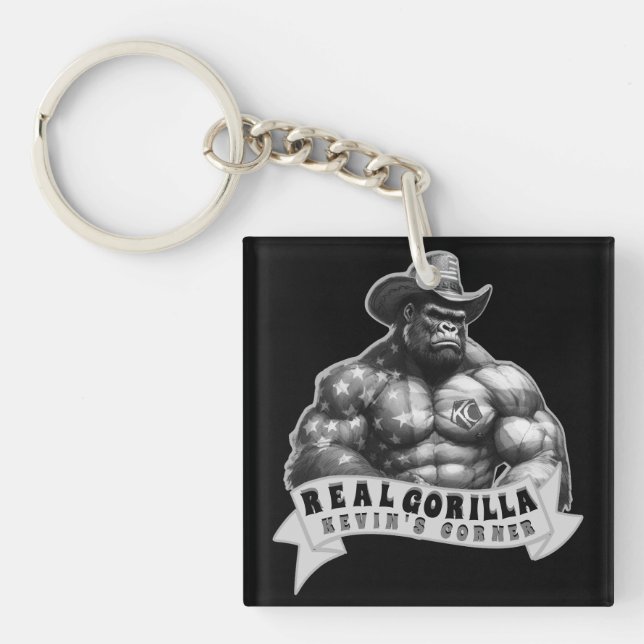 Cowboy Silverback Kevin's Corner REAL GORILLA Keychain (Front)