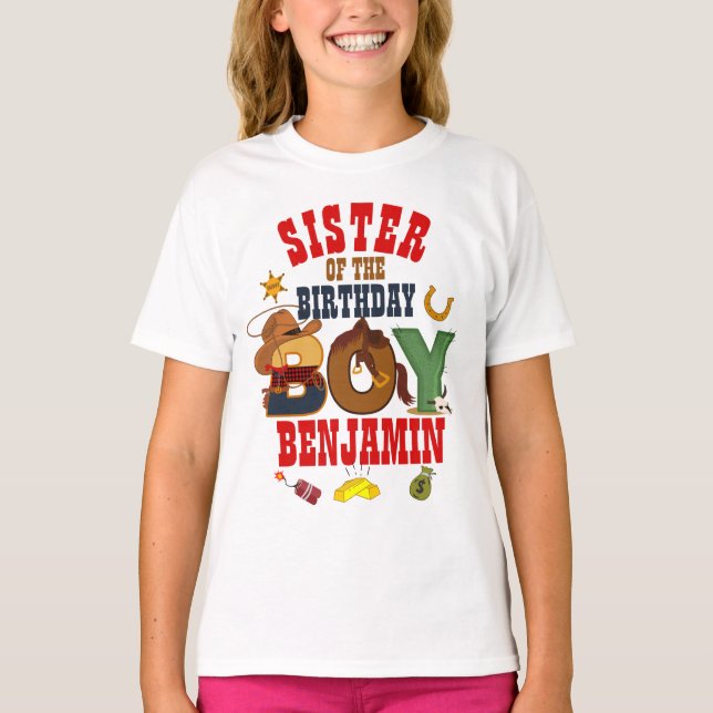 Cowboy Sister of the Birthday Boy T-Shirt (Front)