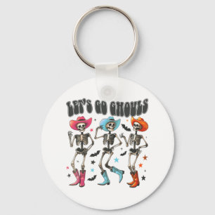 Cowboy Skeleton Halloween Lets Go Ghouls Spooky Se Keychain