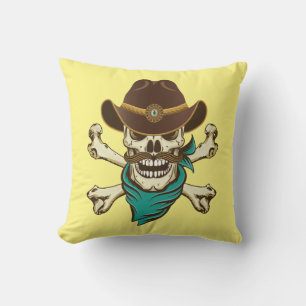 Cowboy Skull and Crossbones Throw Pillow