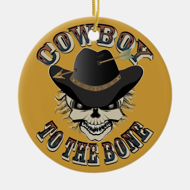 Cowboy Skull Ceramic Ornament (Front)
