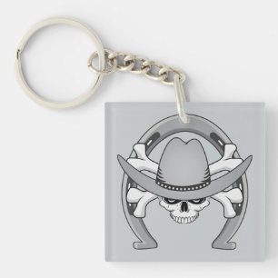 Cowboy Skull Horseshoe Keychain