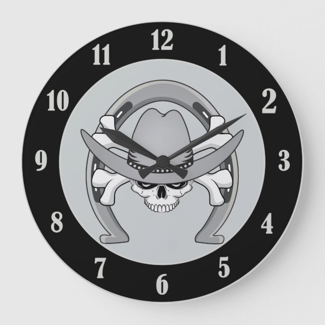 Cowboy Skull Horseshoe Large Clock (Front)